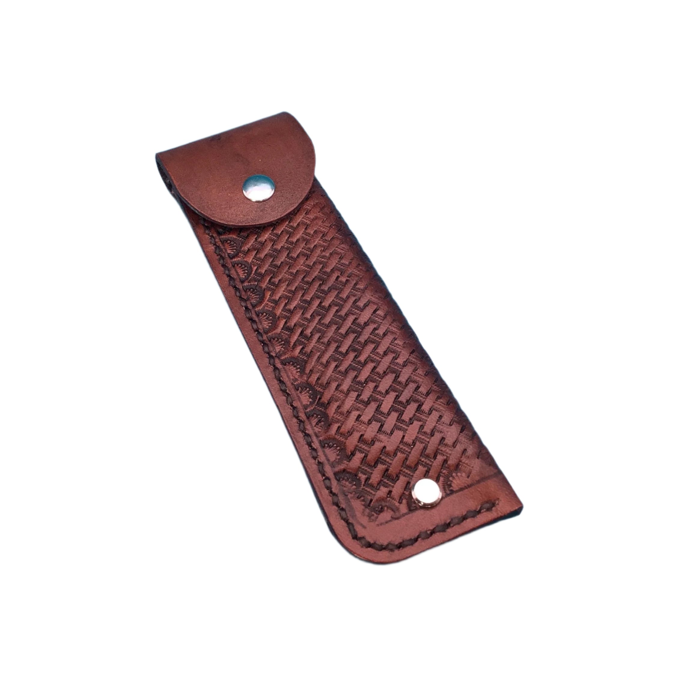 A mahogany basketweave saddle hoof pick holder.