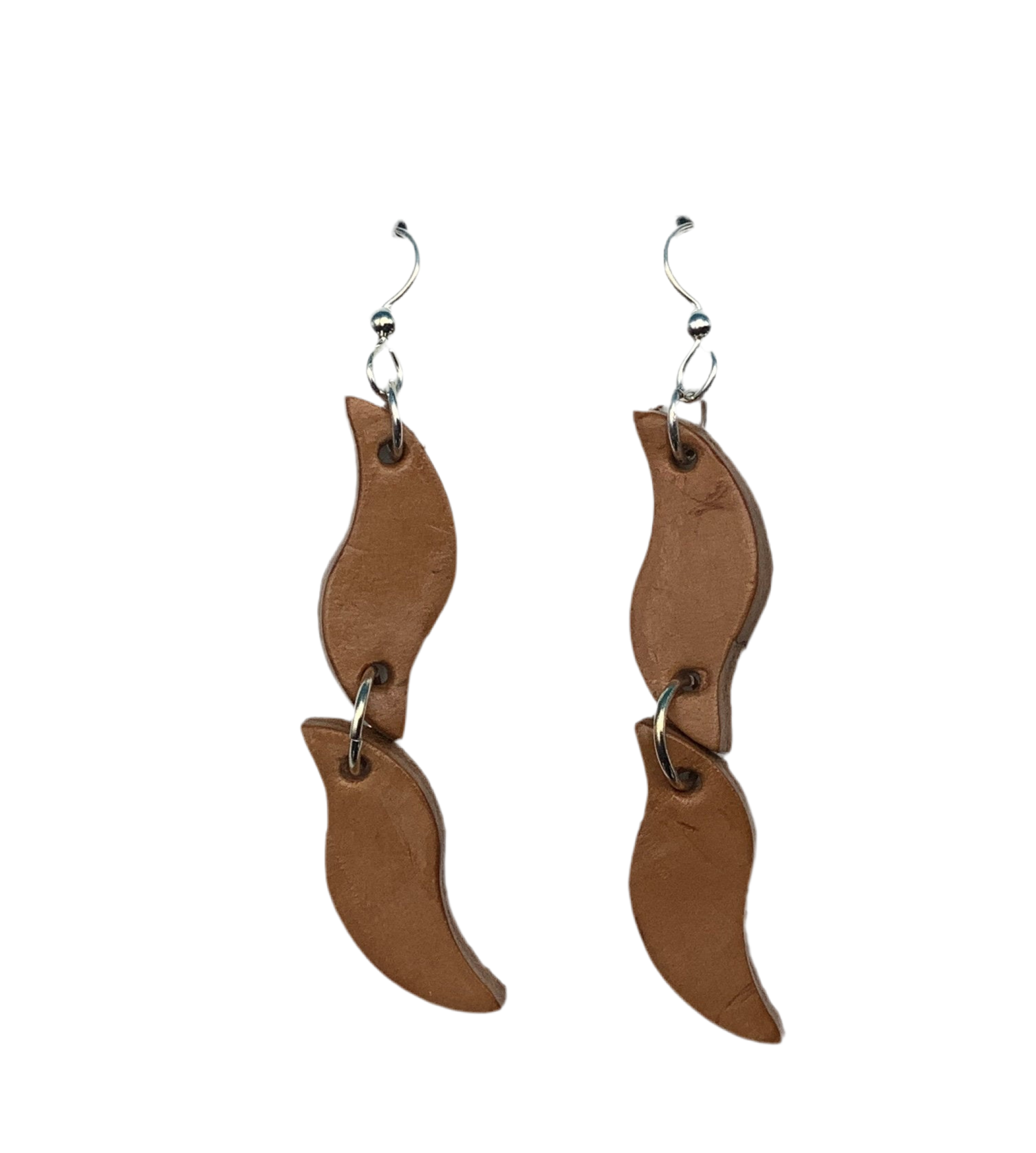 A pair of long leather earrings on sterling silver ear wires. 