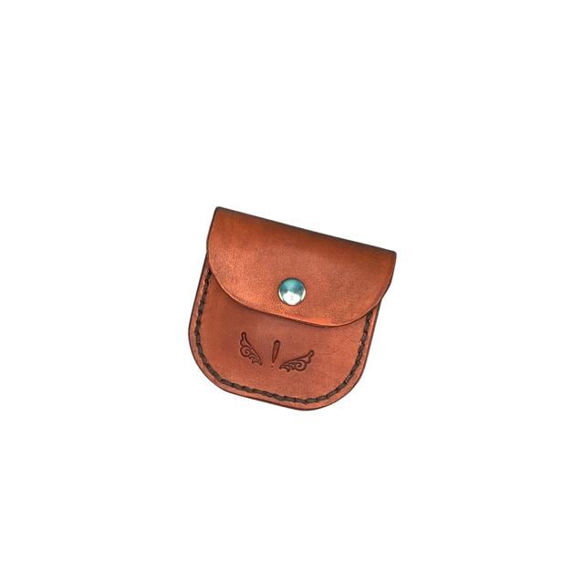 A saddle tan leather folding hoof pick  holder for a saddle billet with a folding hoof pick.