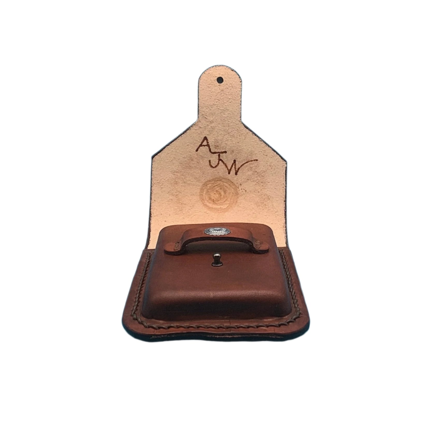 An open phone holder for saddle billet strap.