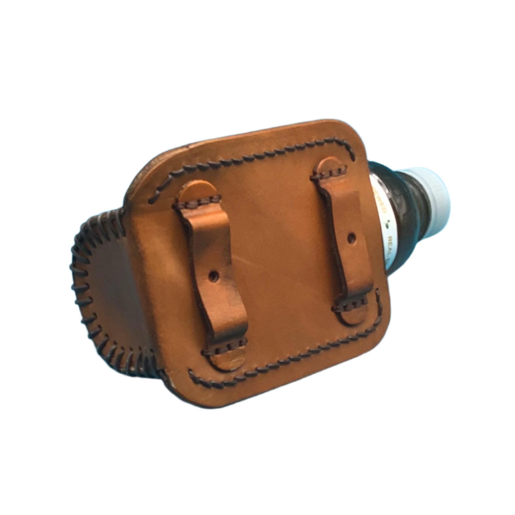 The back of a saddle drink holder showing the straps that attach to the billet.