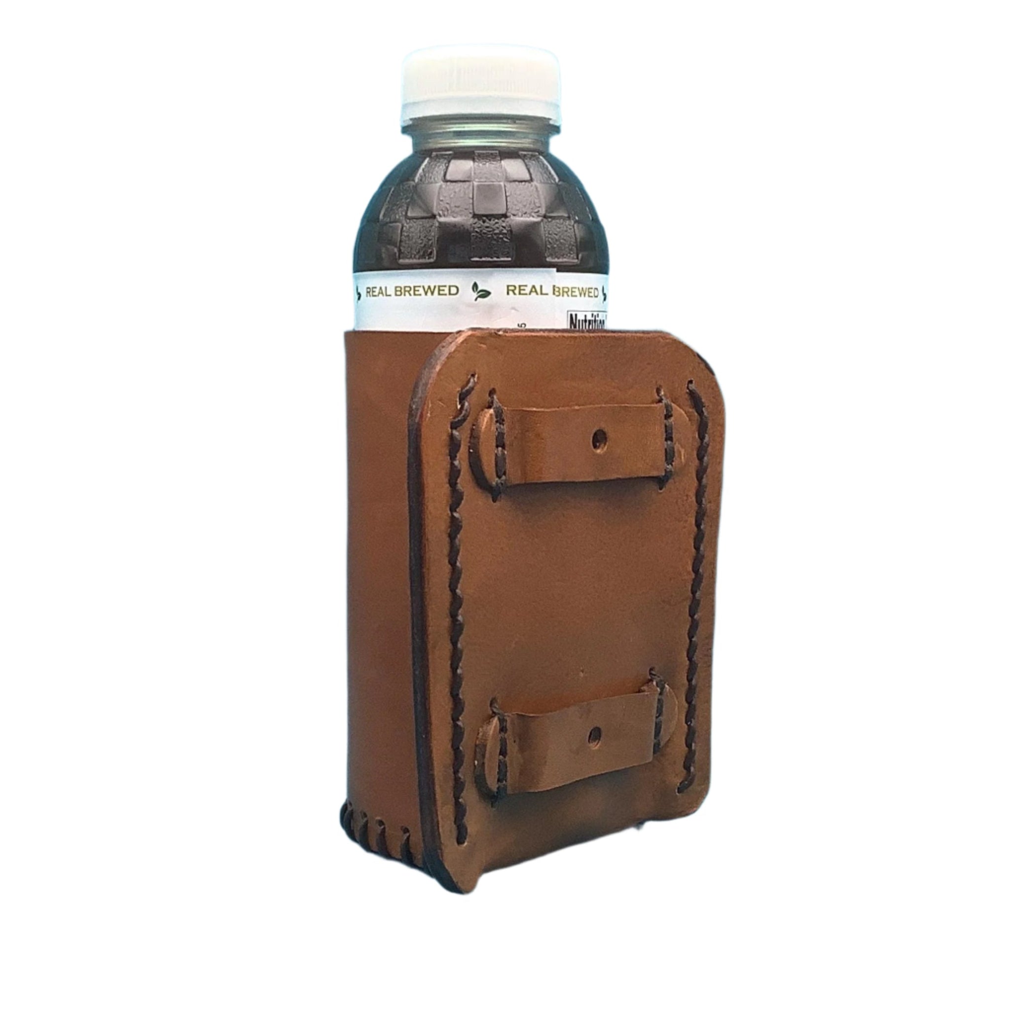 Leather Saddle Drink Holder for Saddle Billet Strap in Tan