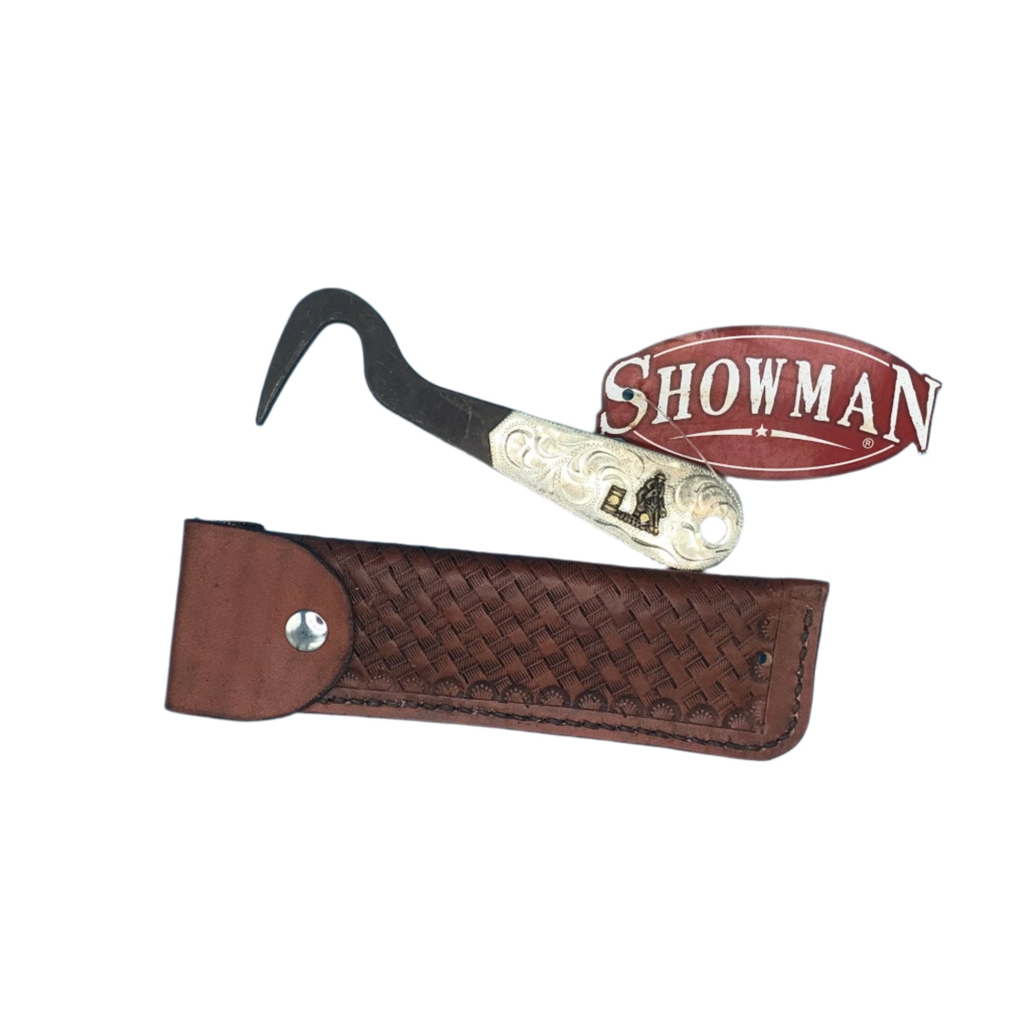 Saddle Phone case and Leather Hoof Pick Holder with Hoof Pick in Mahogany Basketweave