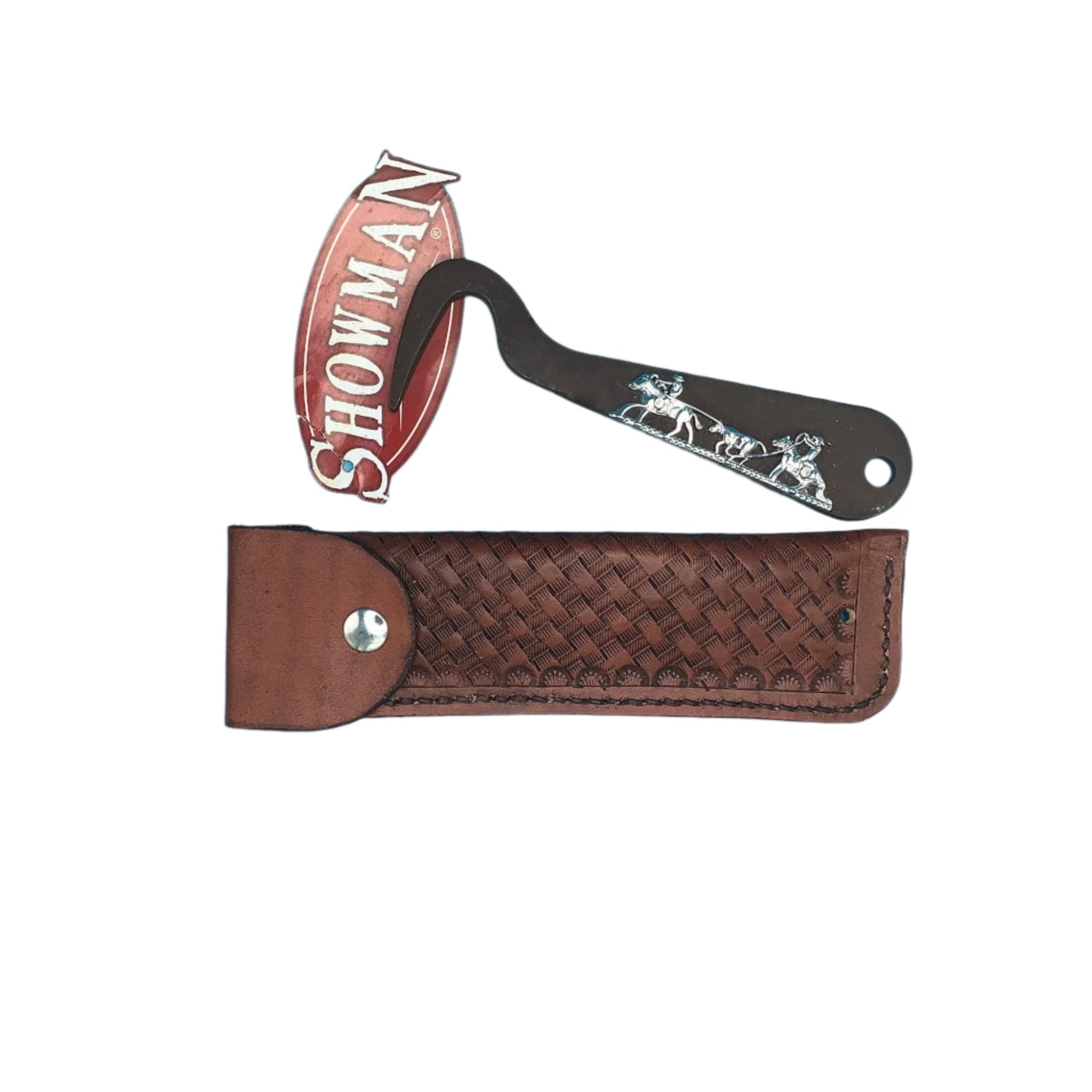 Saddle Phone case and Leather Hoof Pick Holder with Hoof Pick in Mahogany Basketweave