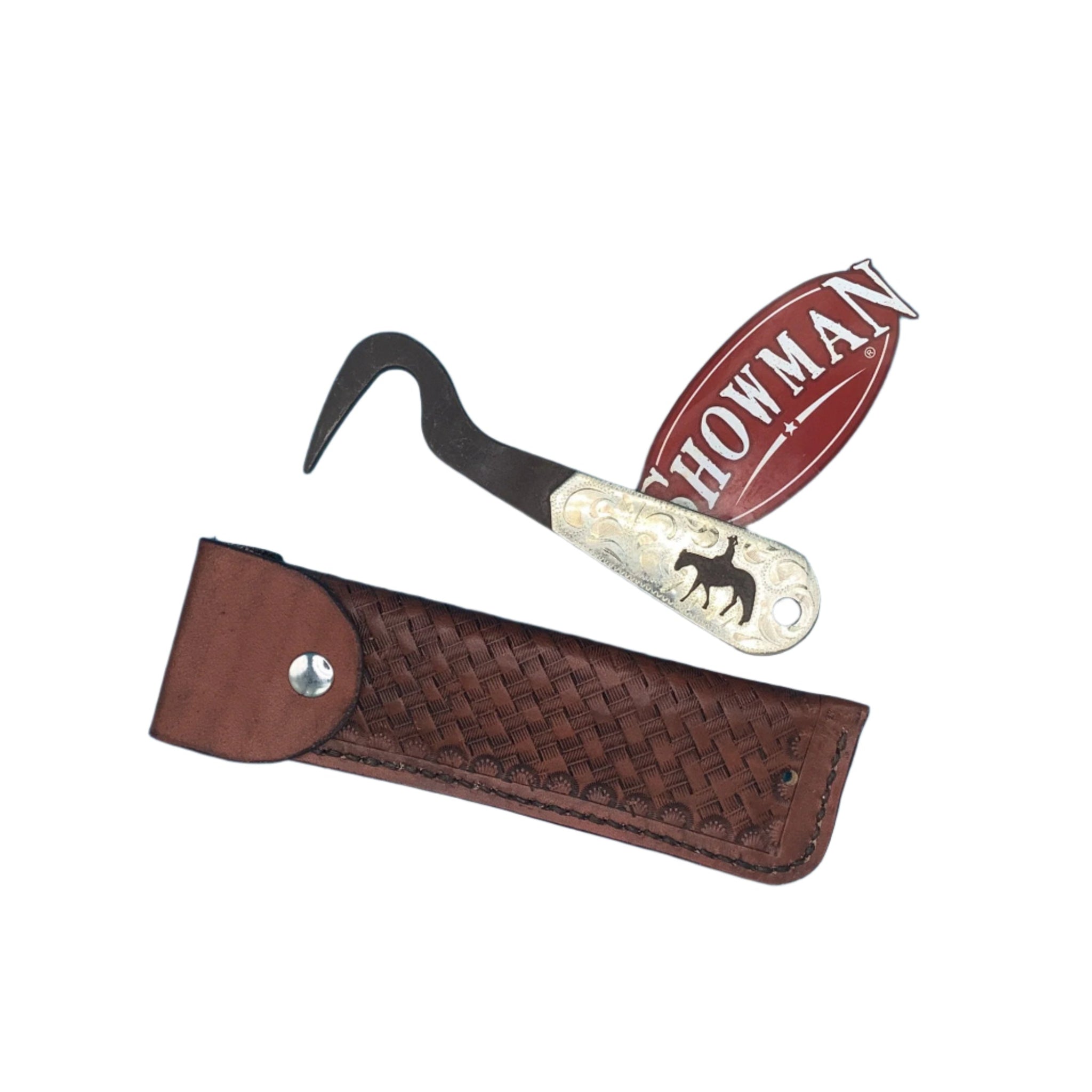 Saddle Phone case and Leather Hoof Pick Holder with Hoof Pick in Mahogany Basketweave