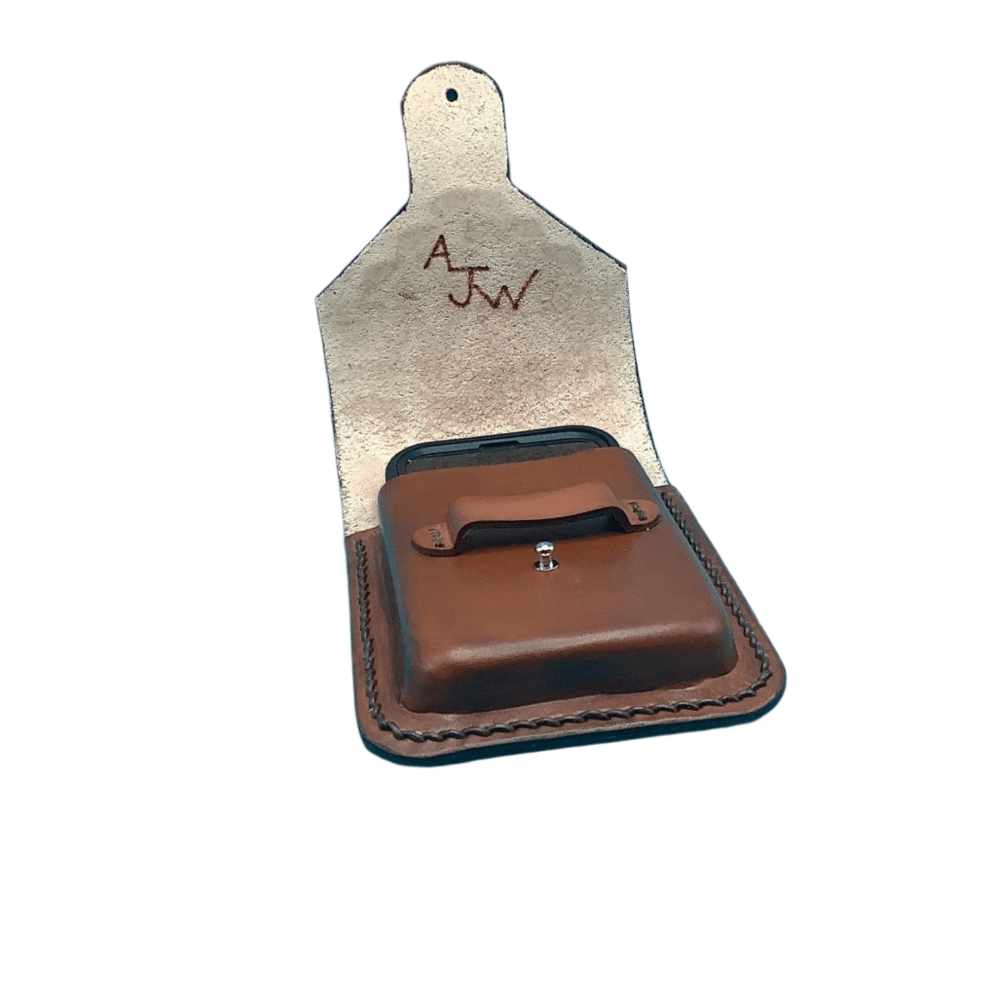 Leather Phone Holder for Saddle Rear Cinch - Hand Tooled in Light Brown