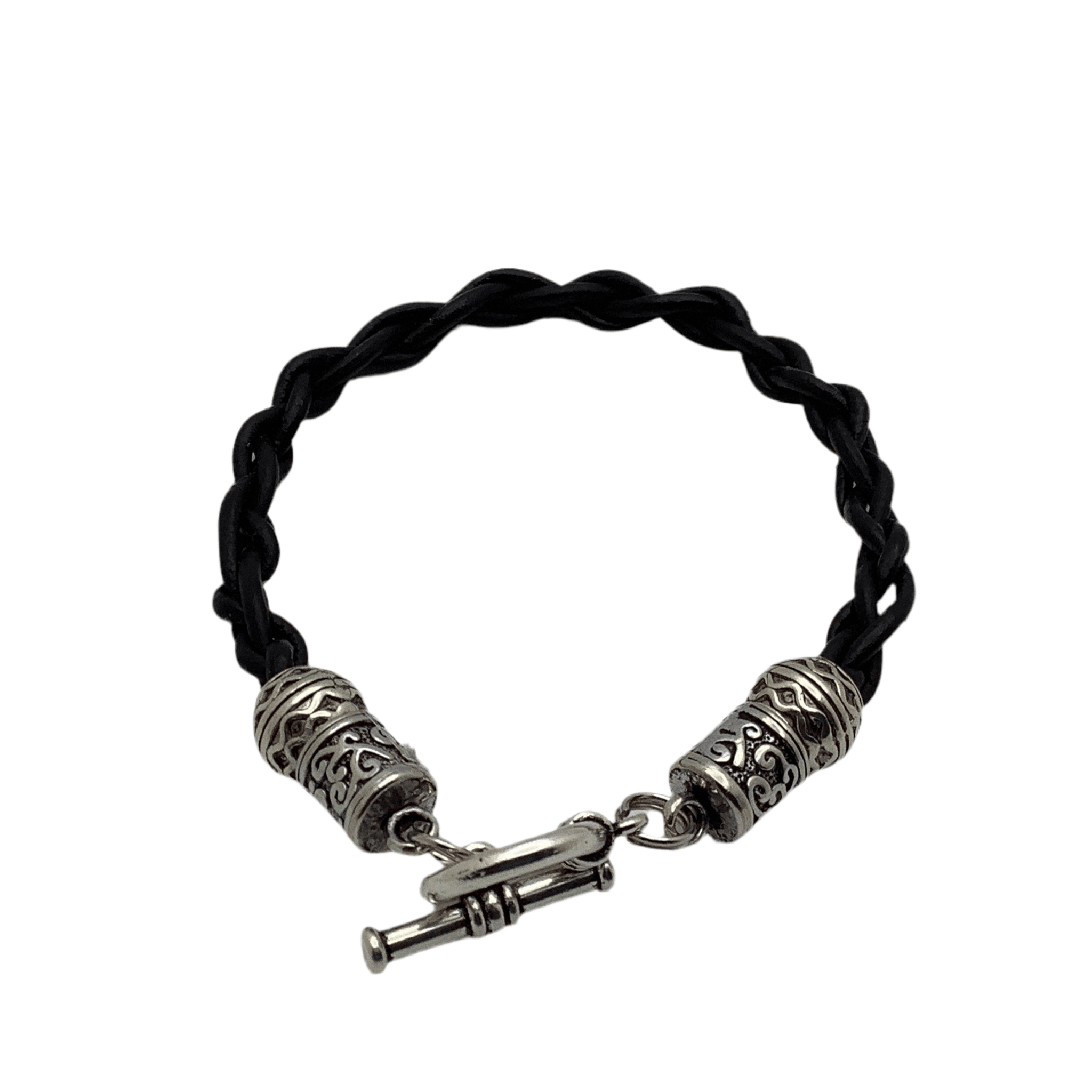 Stackable Bracelets, Braided Black Leather Bracelet, Brown Stretch Bracelet