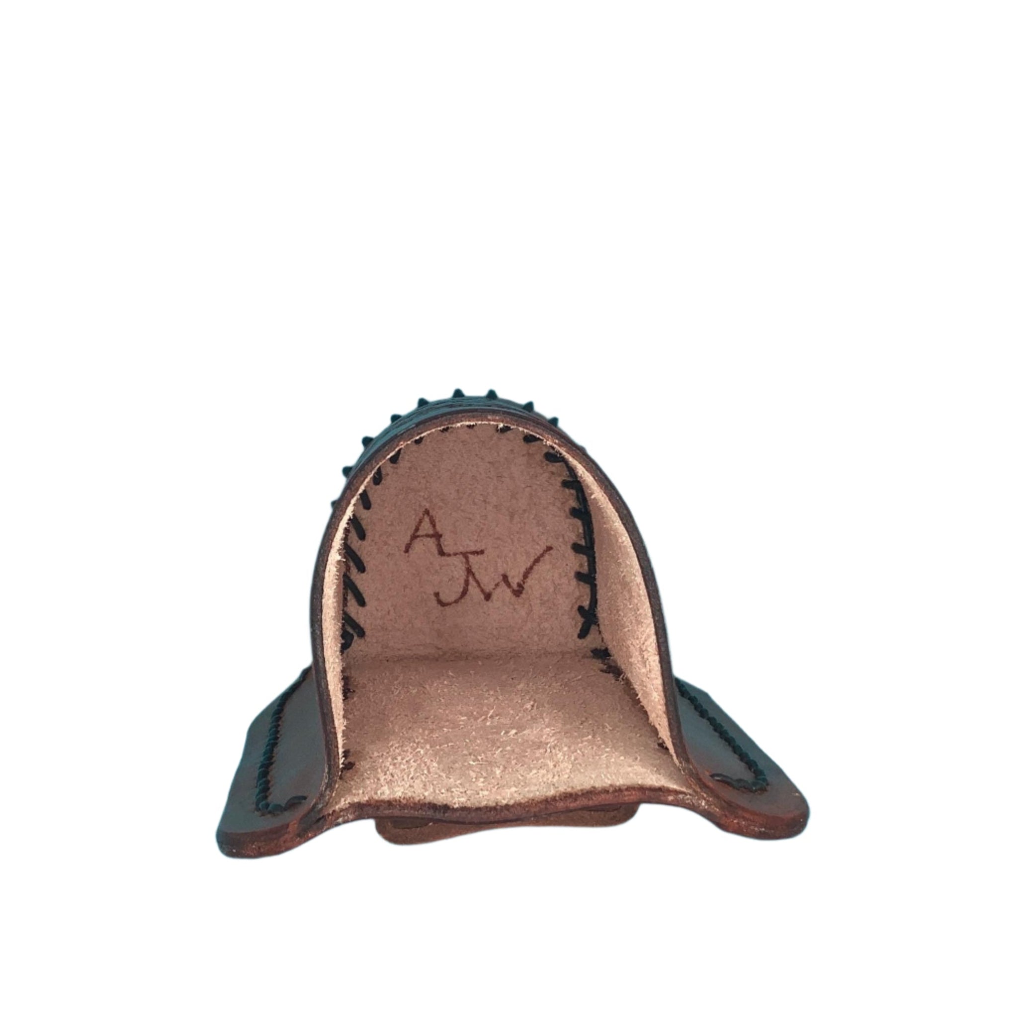 Leather Water Bottle Holder for Saddle Billet Strap, Basketweave in Saddle Tan Color