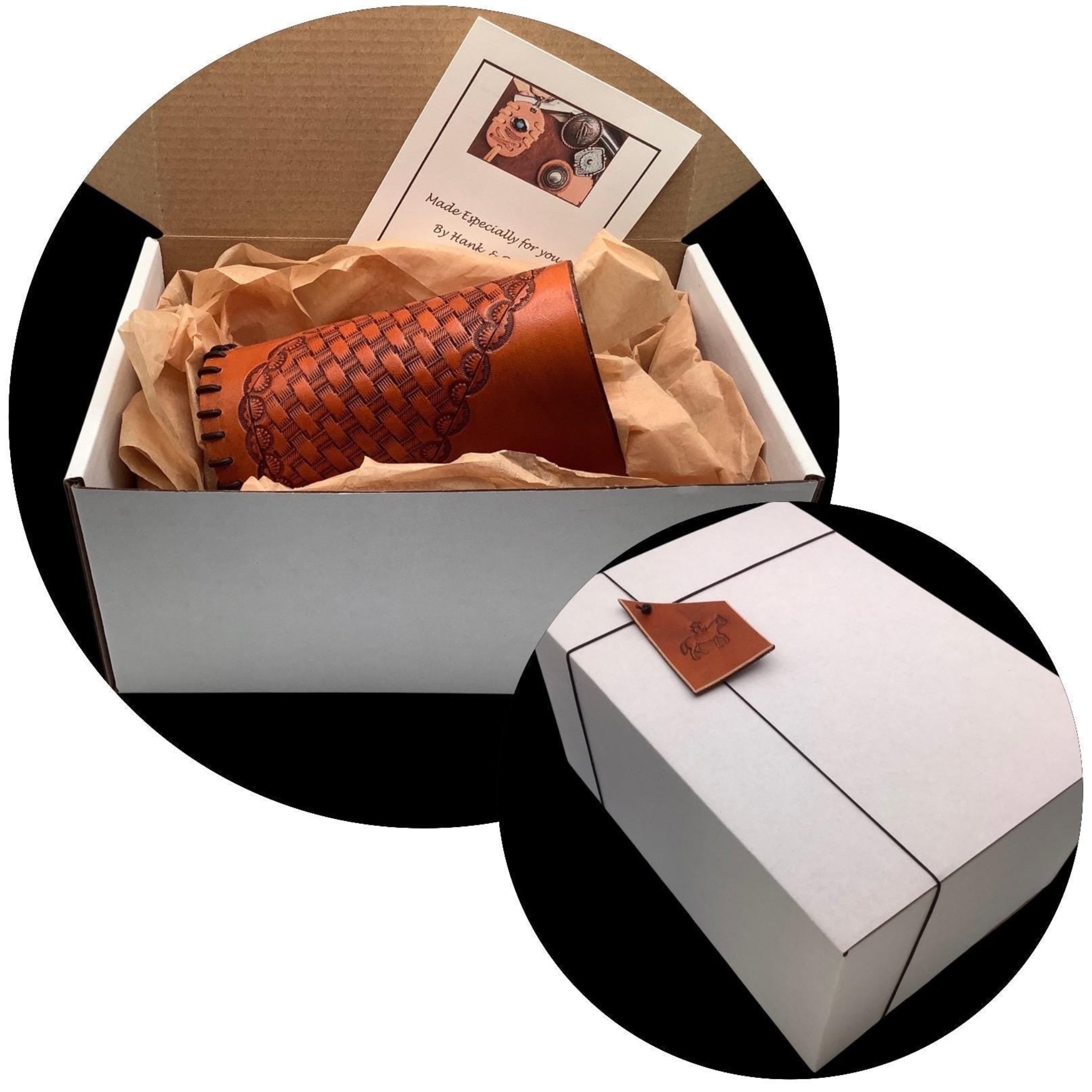 Leather Water Bottle Holder for Saddle Billet Strap, Basketweave in Saddle Tan Color