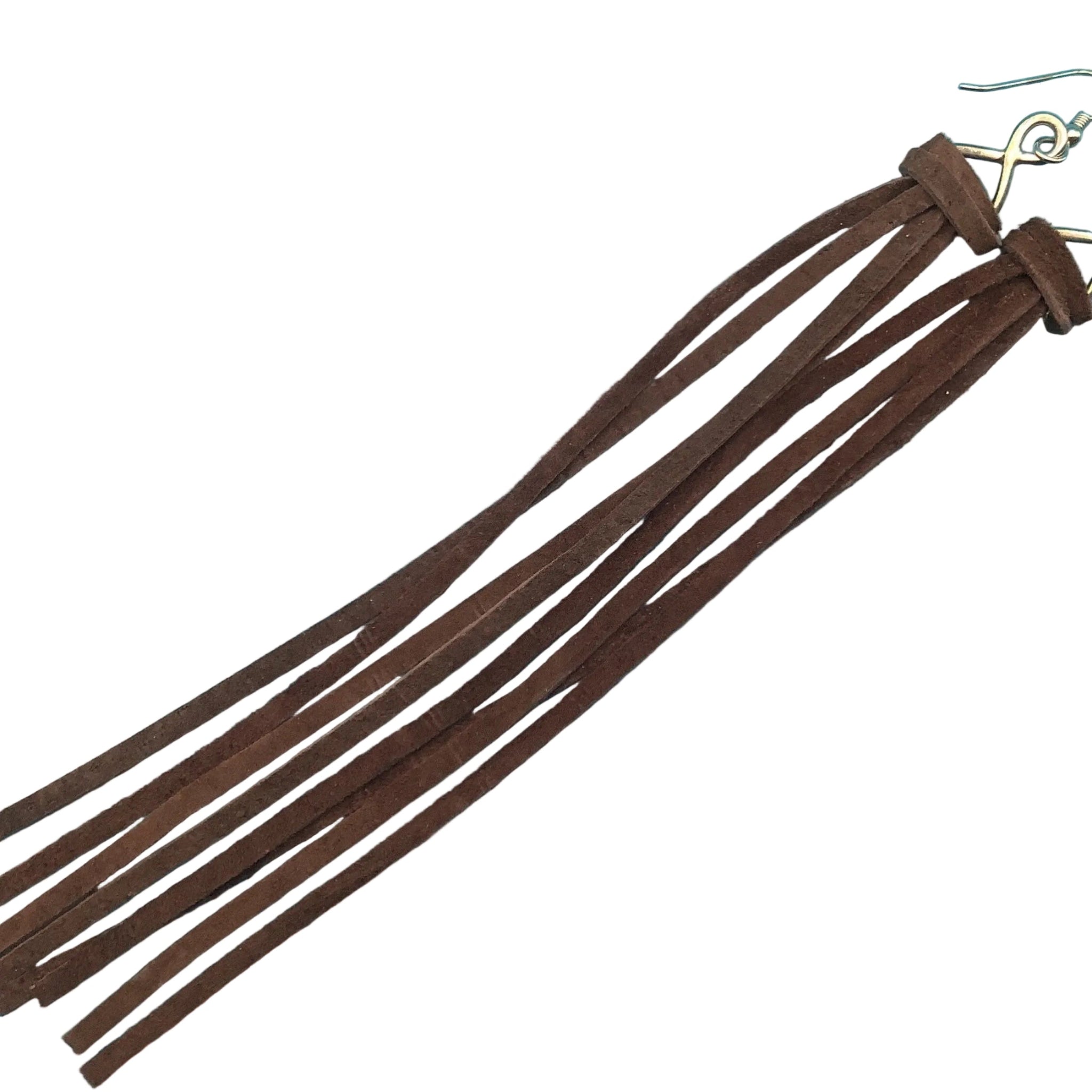 Long Leather Lace Earrings, Leather Fringe Earrings Sterling Silver