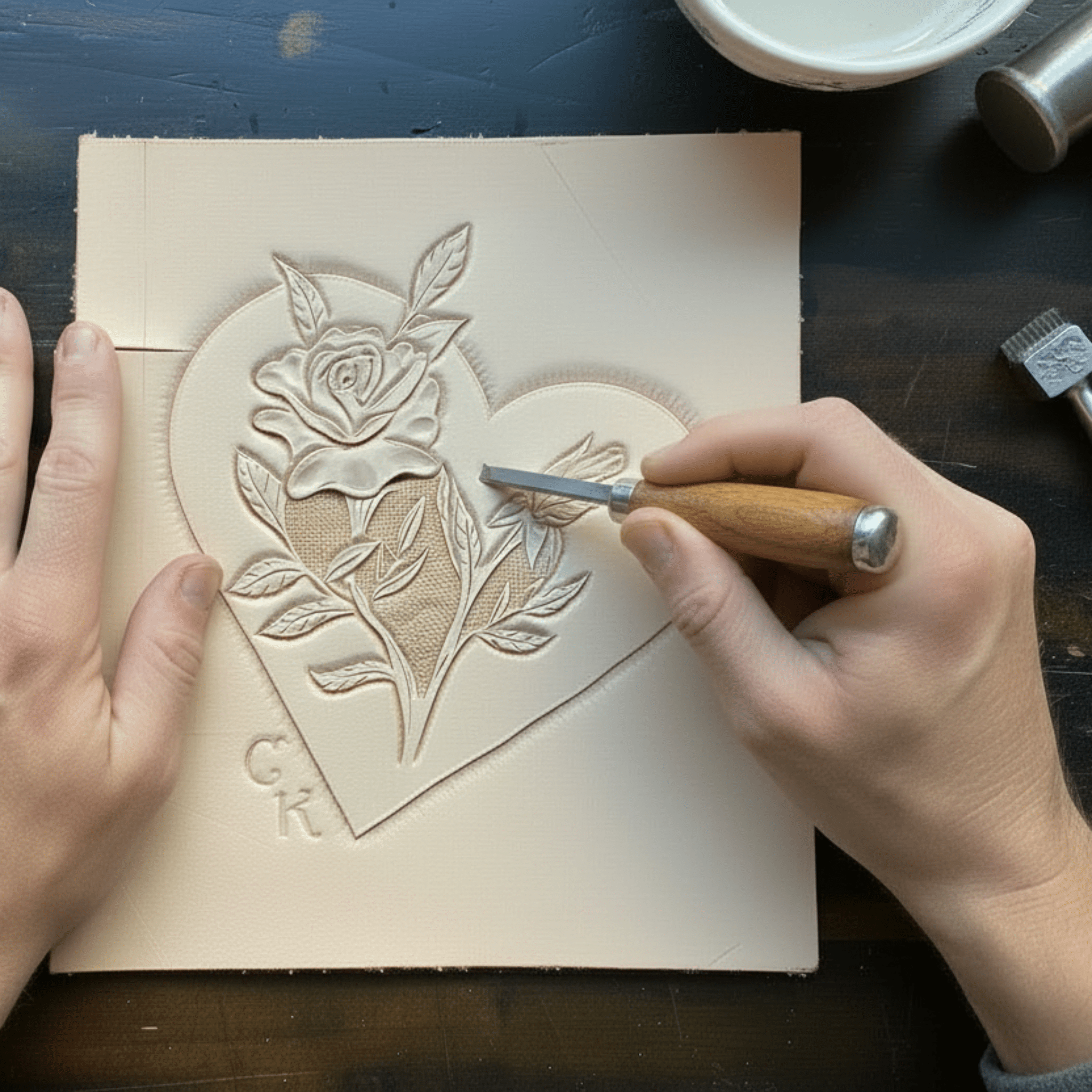 Leather Phone Holder for Saddle - Hand Tooled Rose Design