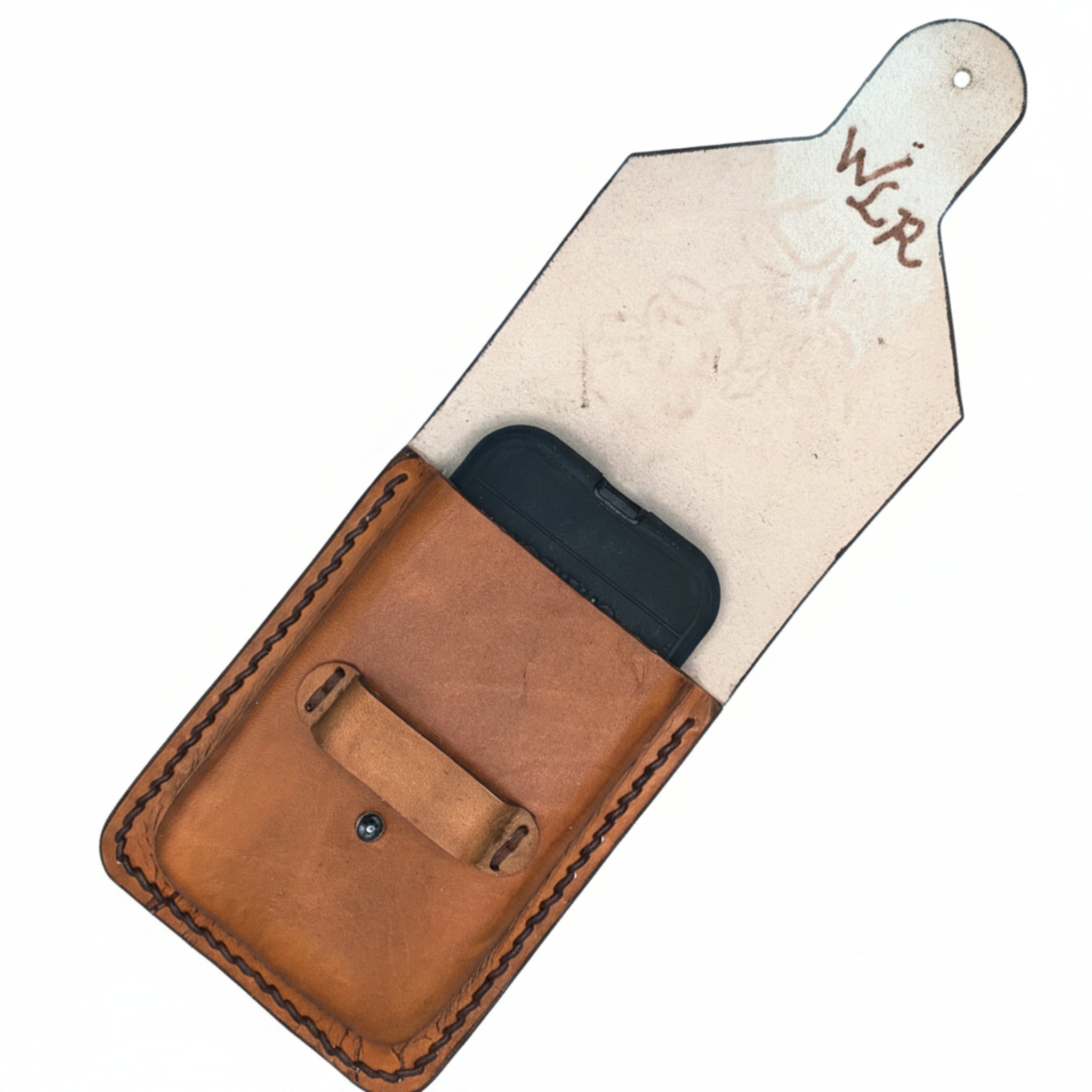 Leather Phone Holder for Saddle - Hand Tooled Rose Design