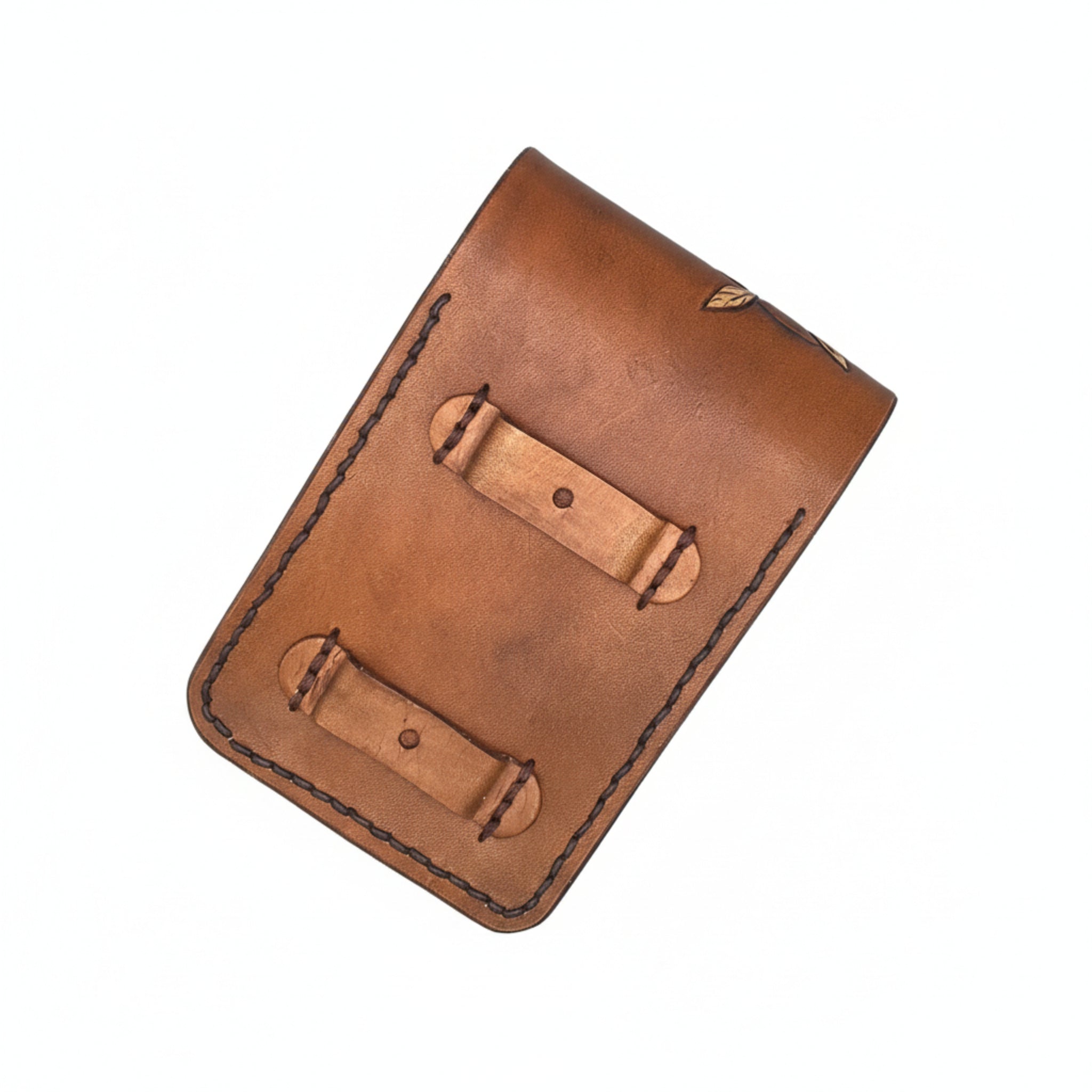 Leather Phone Holder for Saddle - Hand Tooled Rose Design