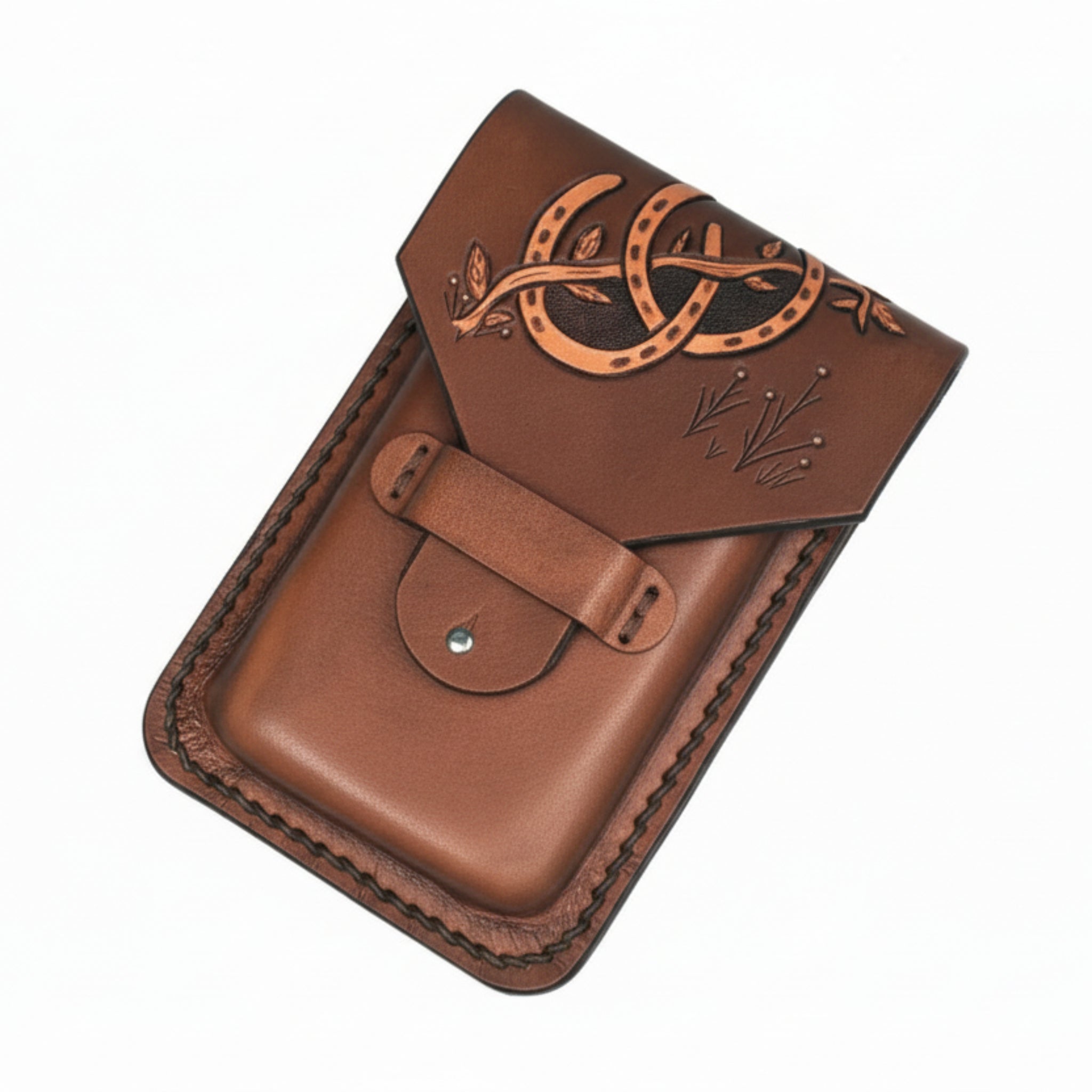 Saddle Accessories with Hand Tooled Leather Horseshoes in Medium Brown