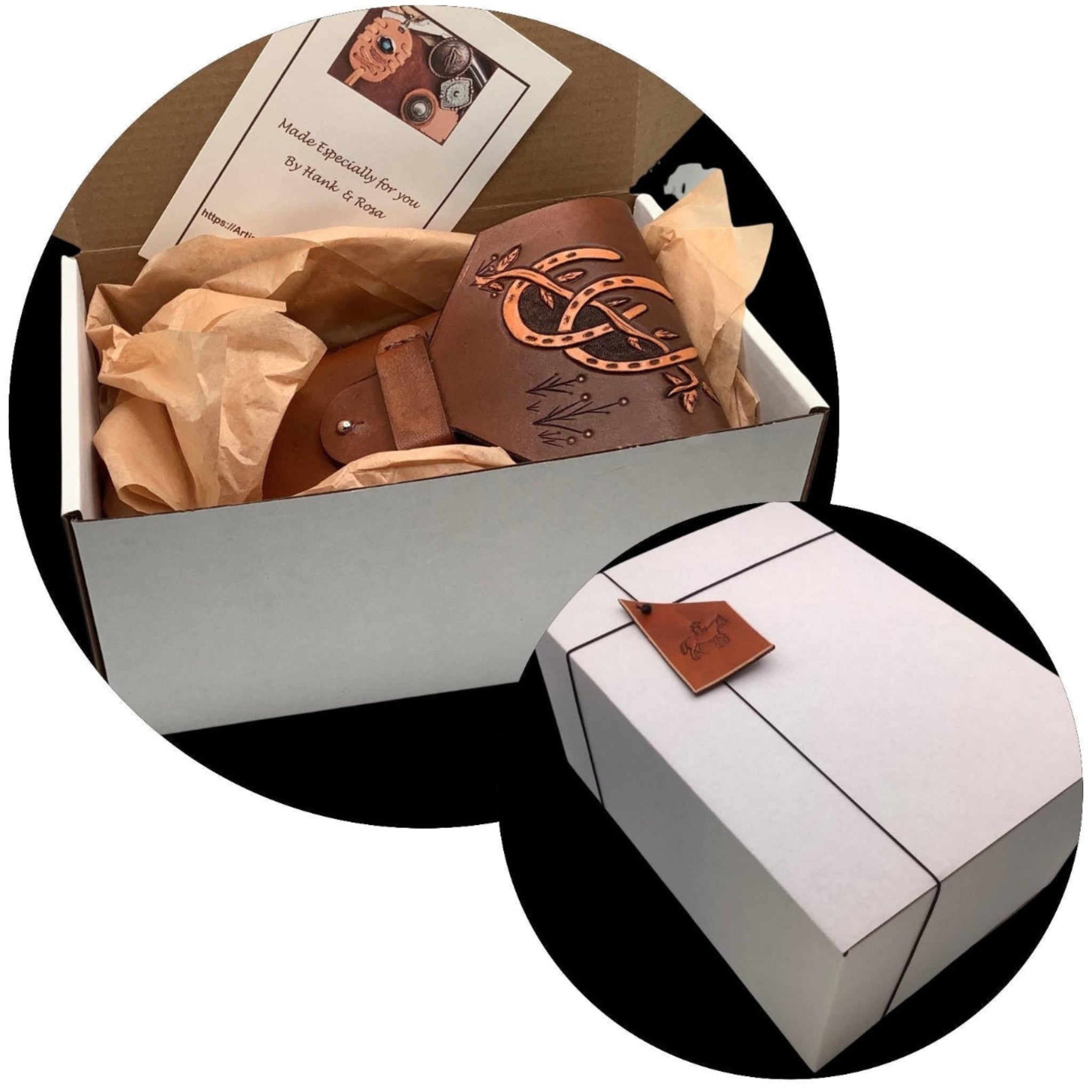 Saddle Accessories with Hand Tooled Leather Horseshoes in Medium Brown