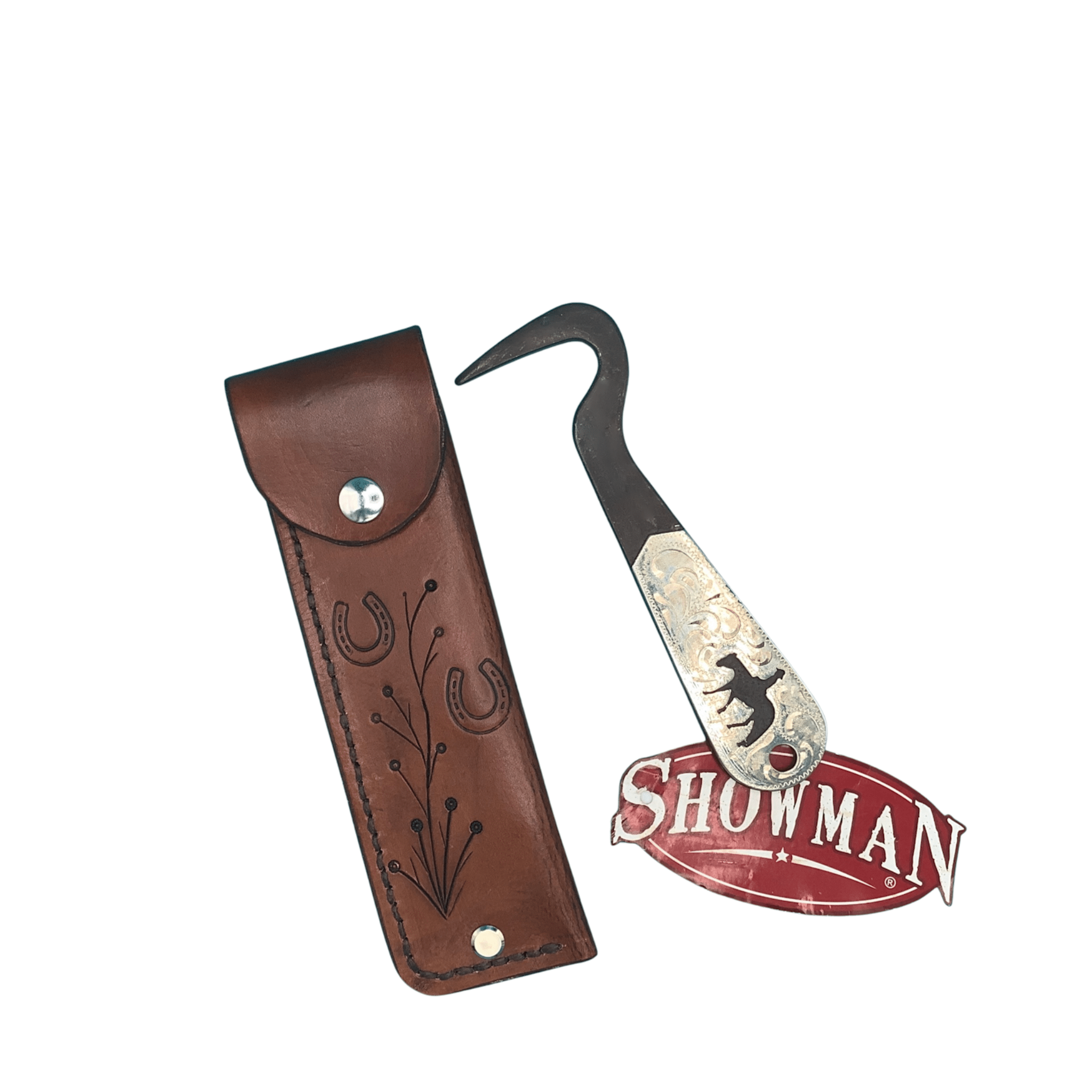 Saddle Accessories with Hand Tooled Leather Horseshoes in Medium Brown