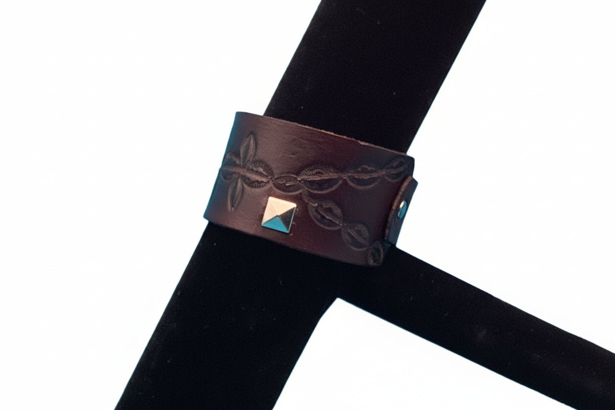 Wide Leather Bracelet with Studs