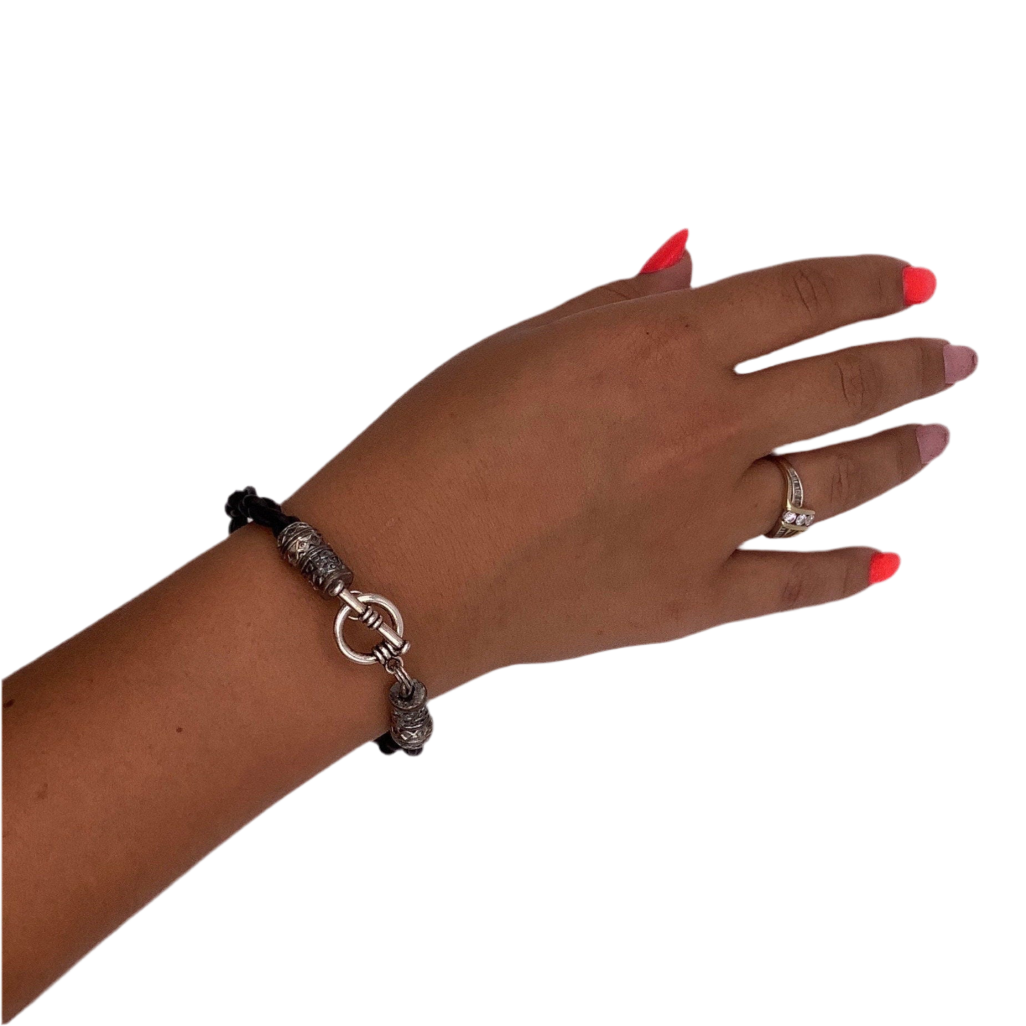 Stackable Bracelets, Braided Black Leather Bracelet, Brown Stretch Bracelet