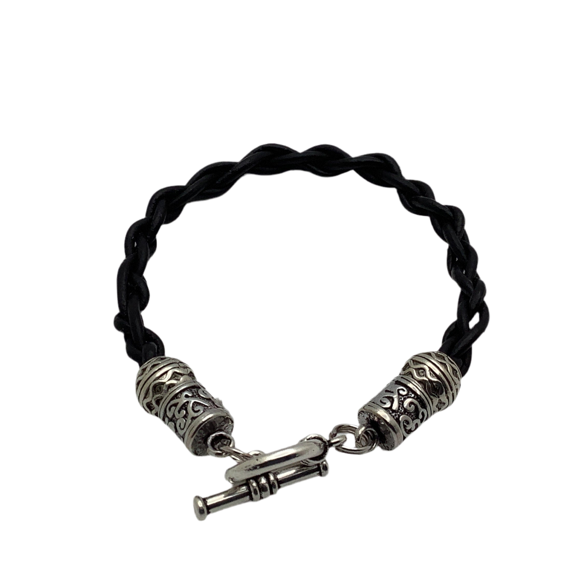 Stackable Bracelets, Braided Black Leather Bracelet, Brown Stretch Bracelet