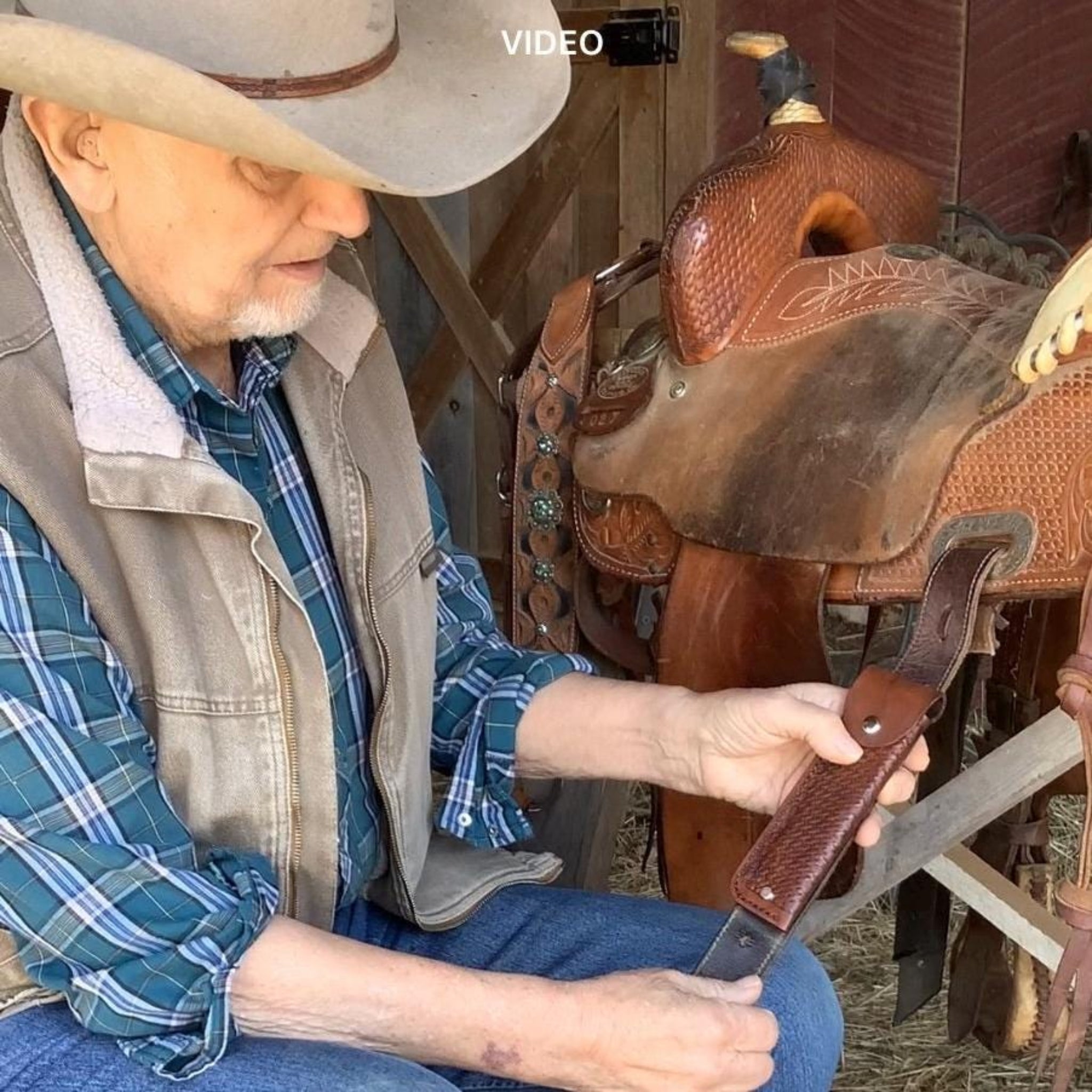 Saddle Phone case and Leather Hoof Pick Holder with Hoof Pick in Mahogany Basketweave