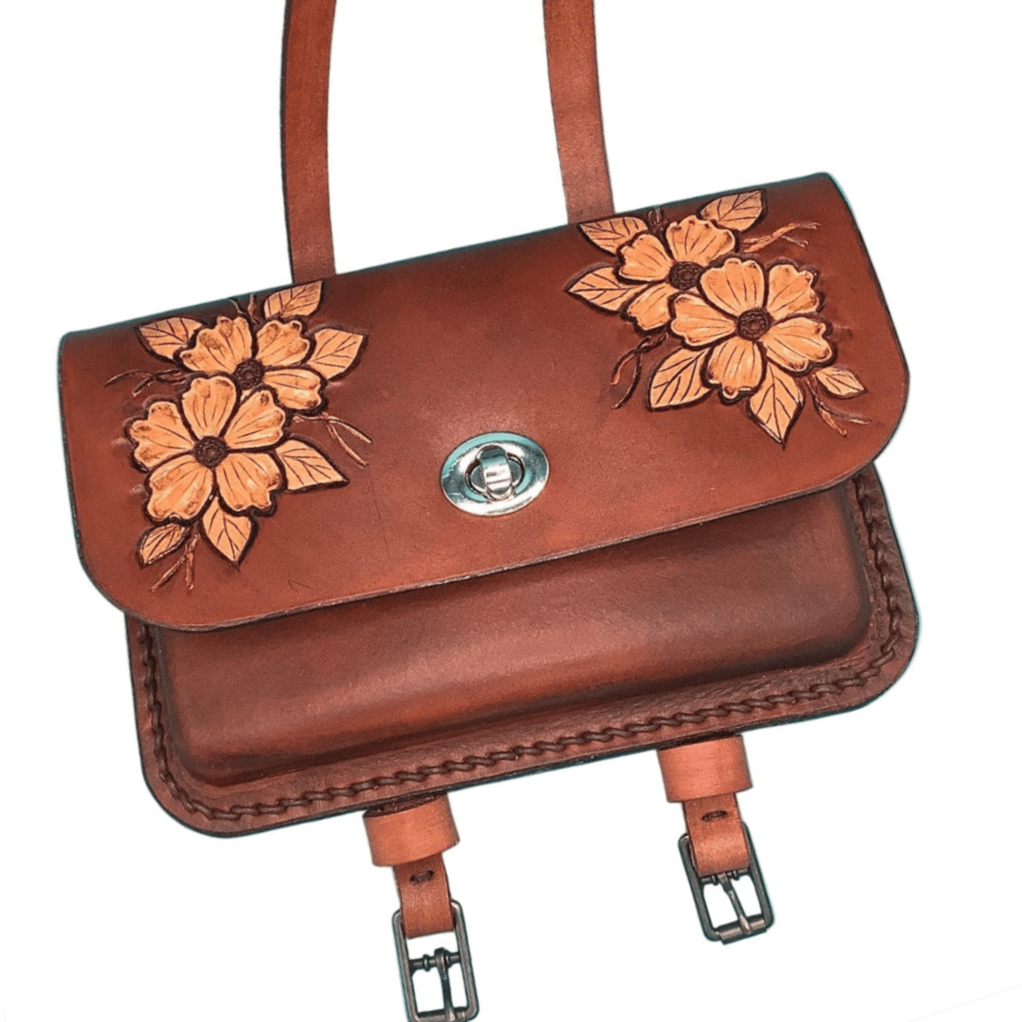 Pommel Bag for Western Saddle - Hand Tooled Desert Rose