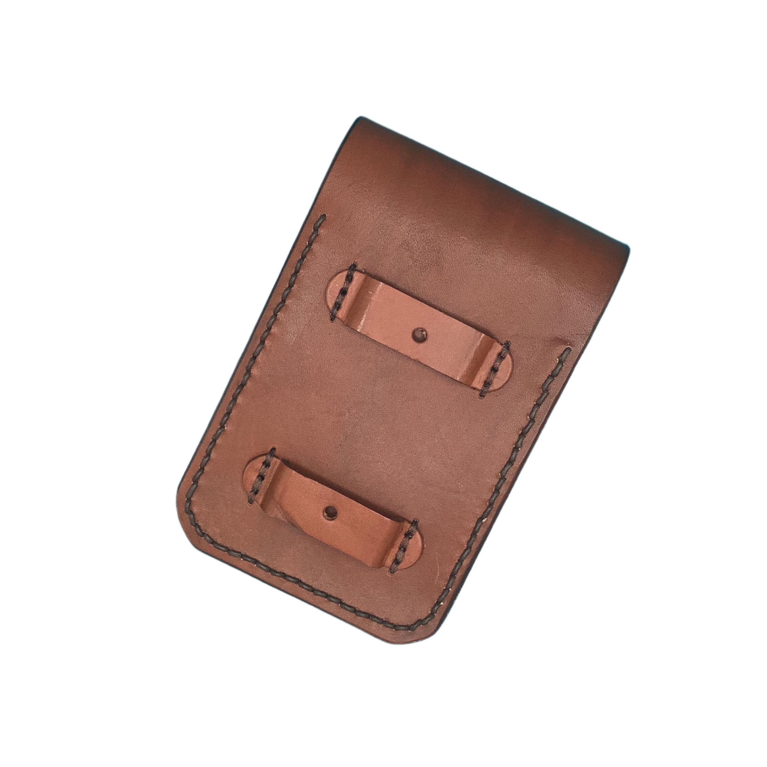 The back of a saddle phone holder showing the straps that attach it to the billet.