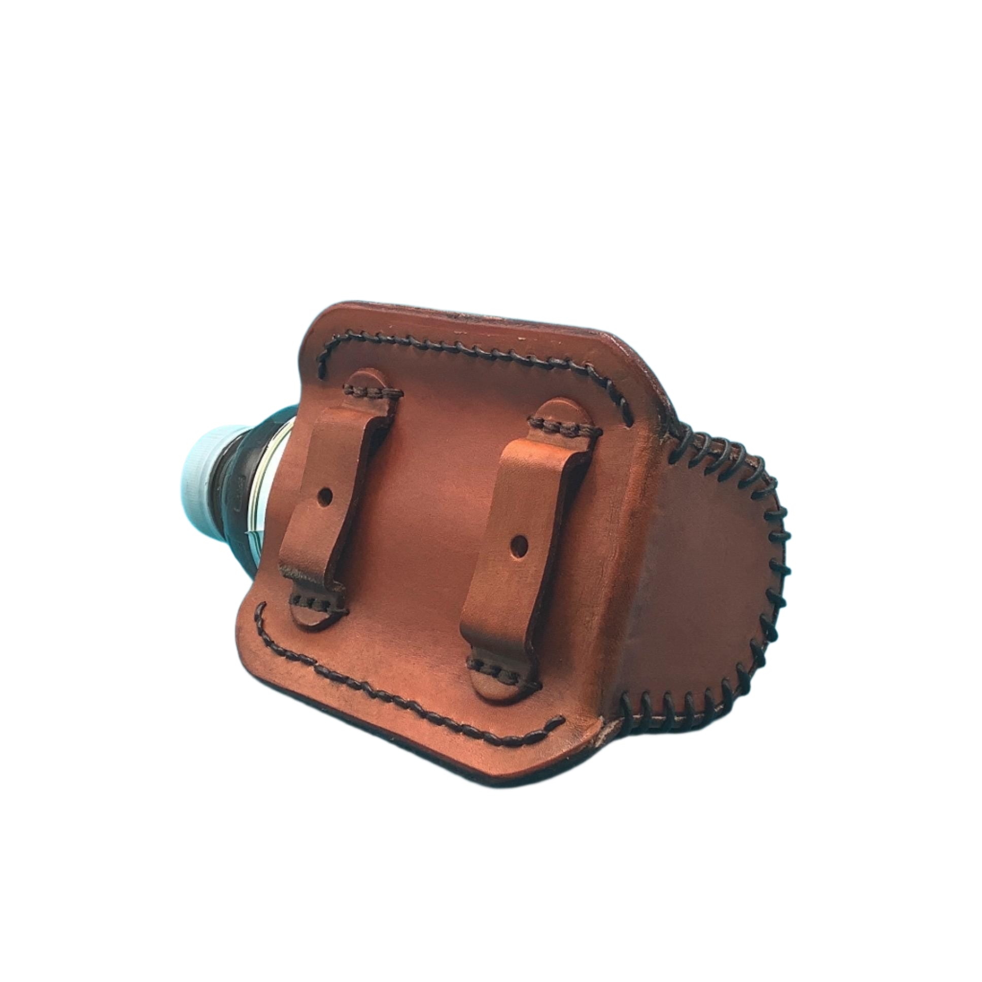 The back of a saddle drink holder showing the straps that attach to the billet.