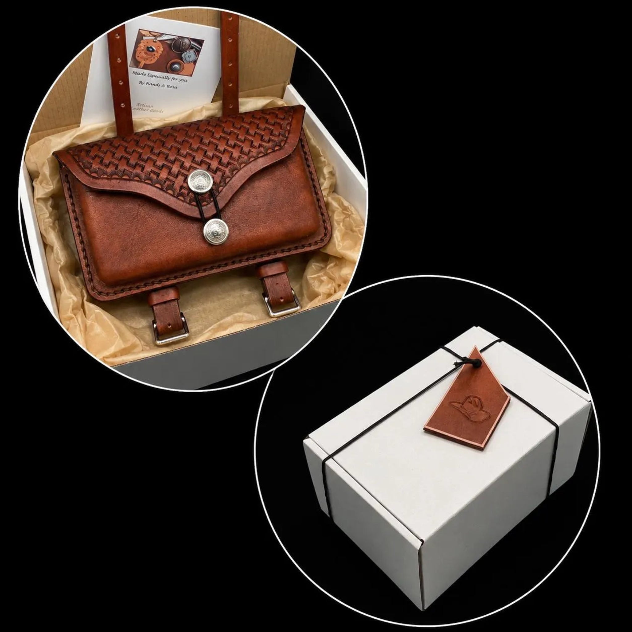 Pommel Bag for Western Saddle - Basketweave Pattern - Mahogany