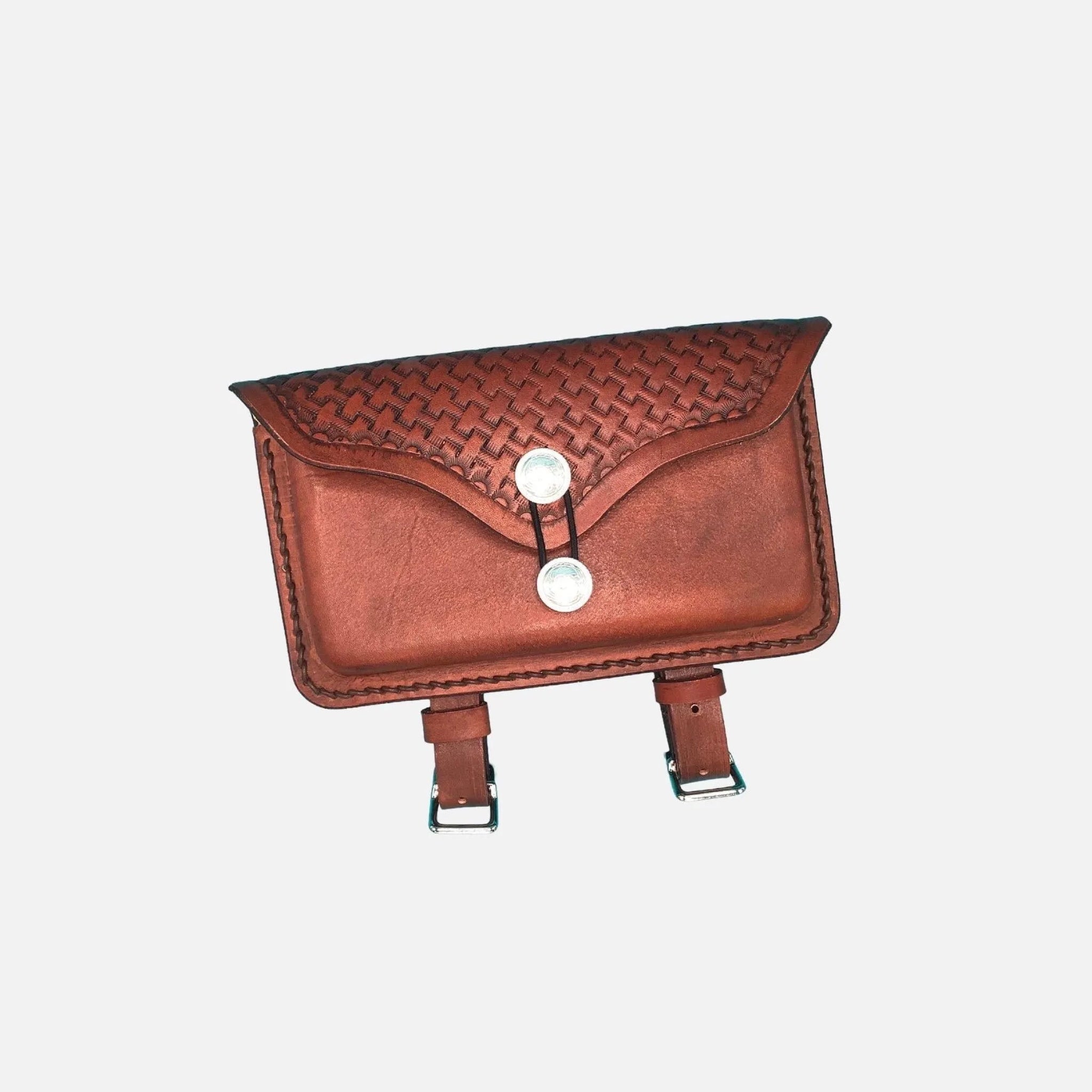 Pommel Bag for Western Saddle - Basketweave Pattern - Mahogany
