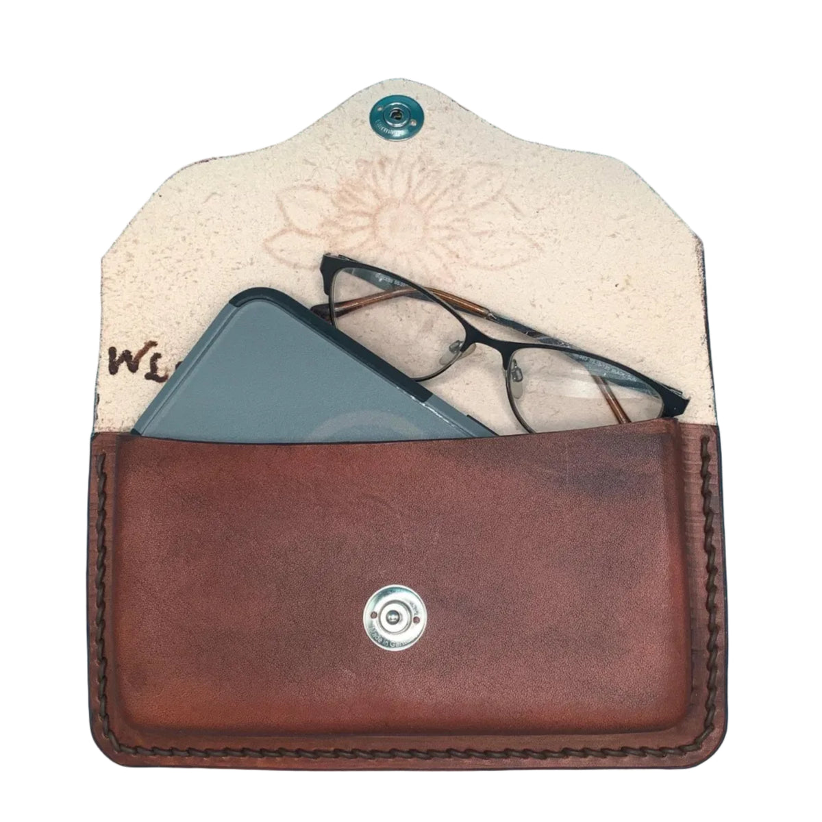 Pommel Bag for Western Saddle - Hand Tooled Sunflower - Mahogany