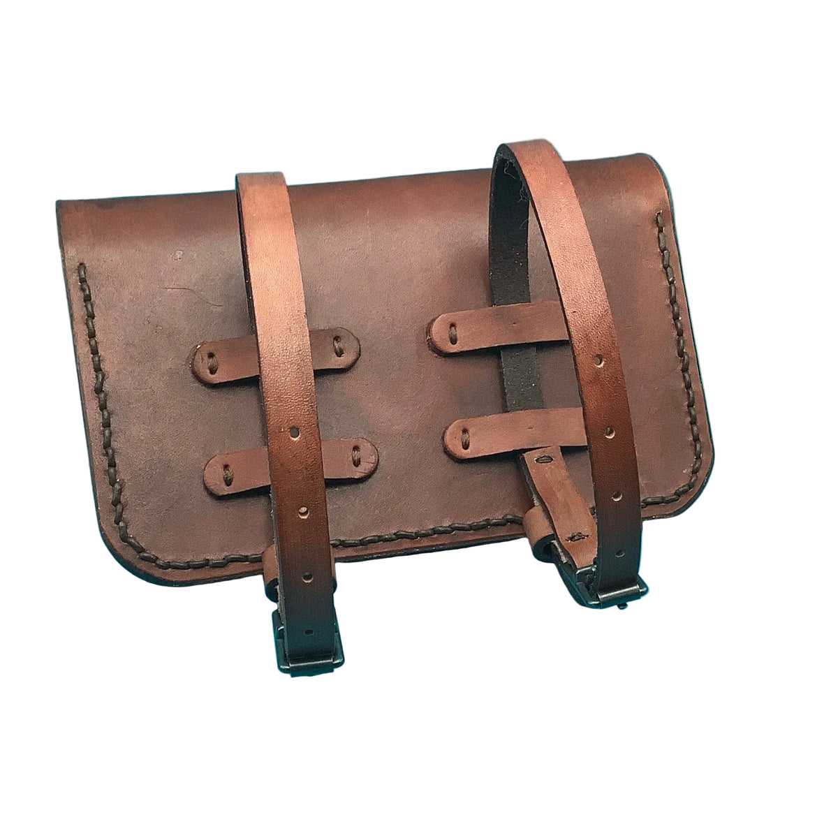 The back of a western saddle pommel bag.