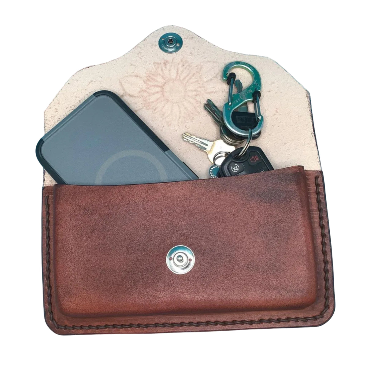 Pommel Bag for Western Saddle - Hand Tooled Sunflower - Mahogany