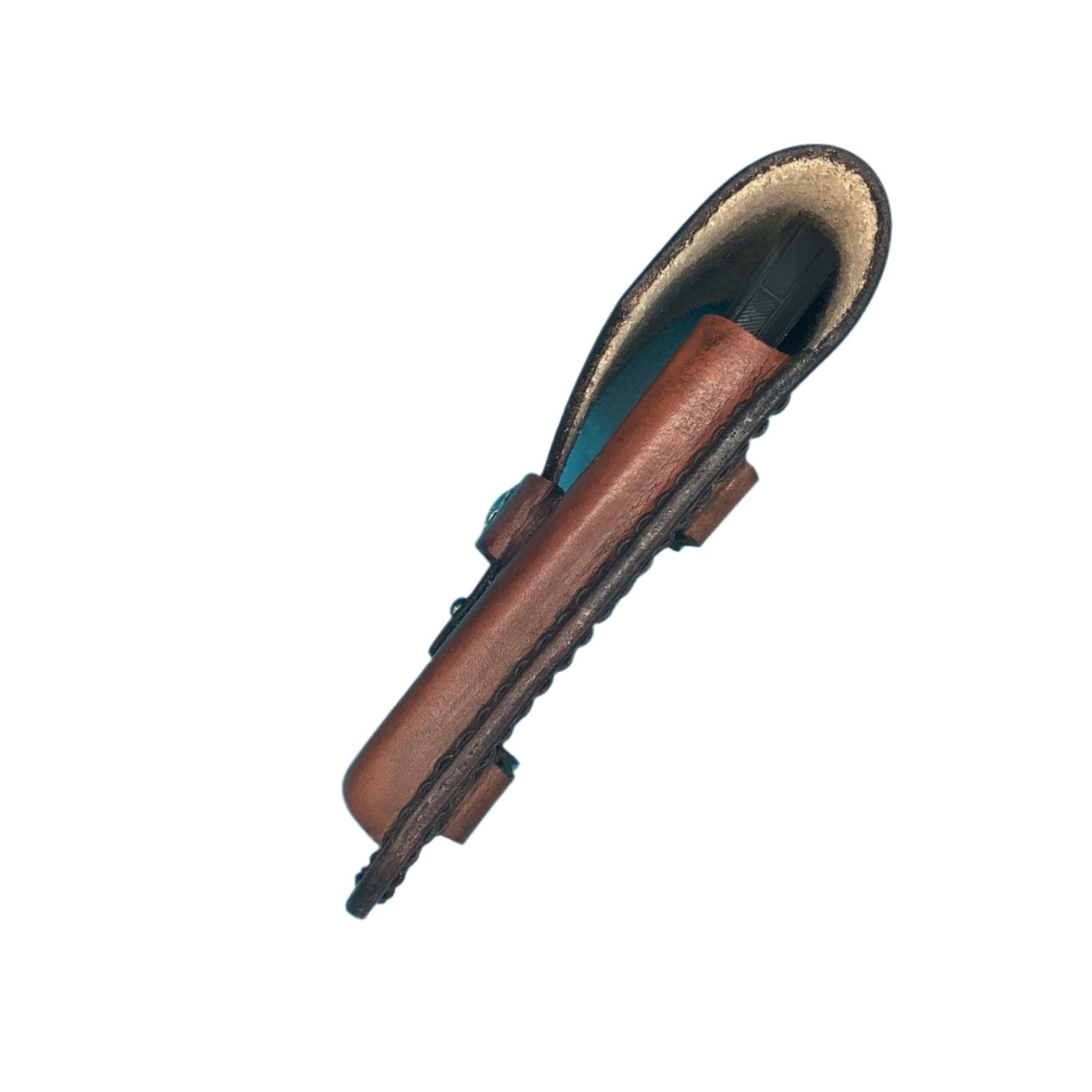 Side view of a saddle phone holder.