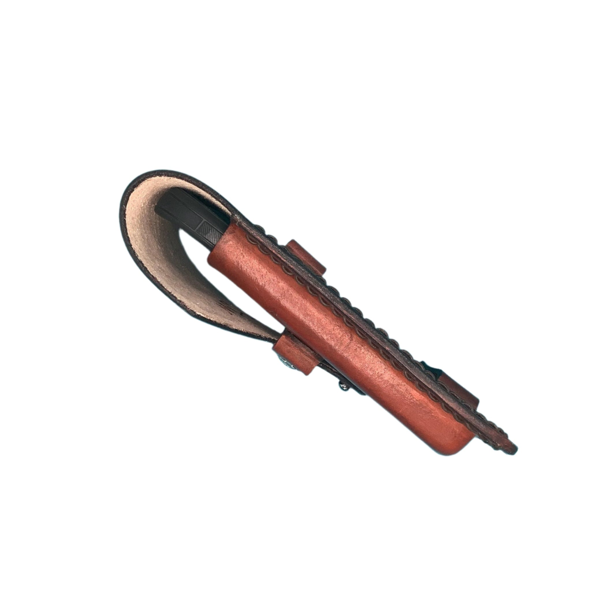 Side view of a saddle phone holder.