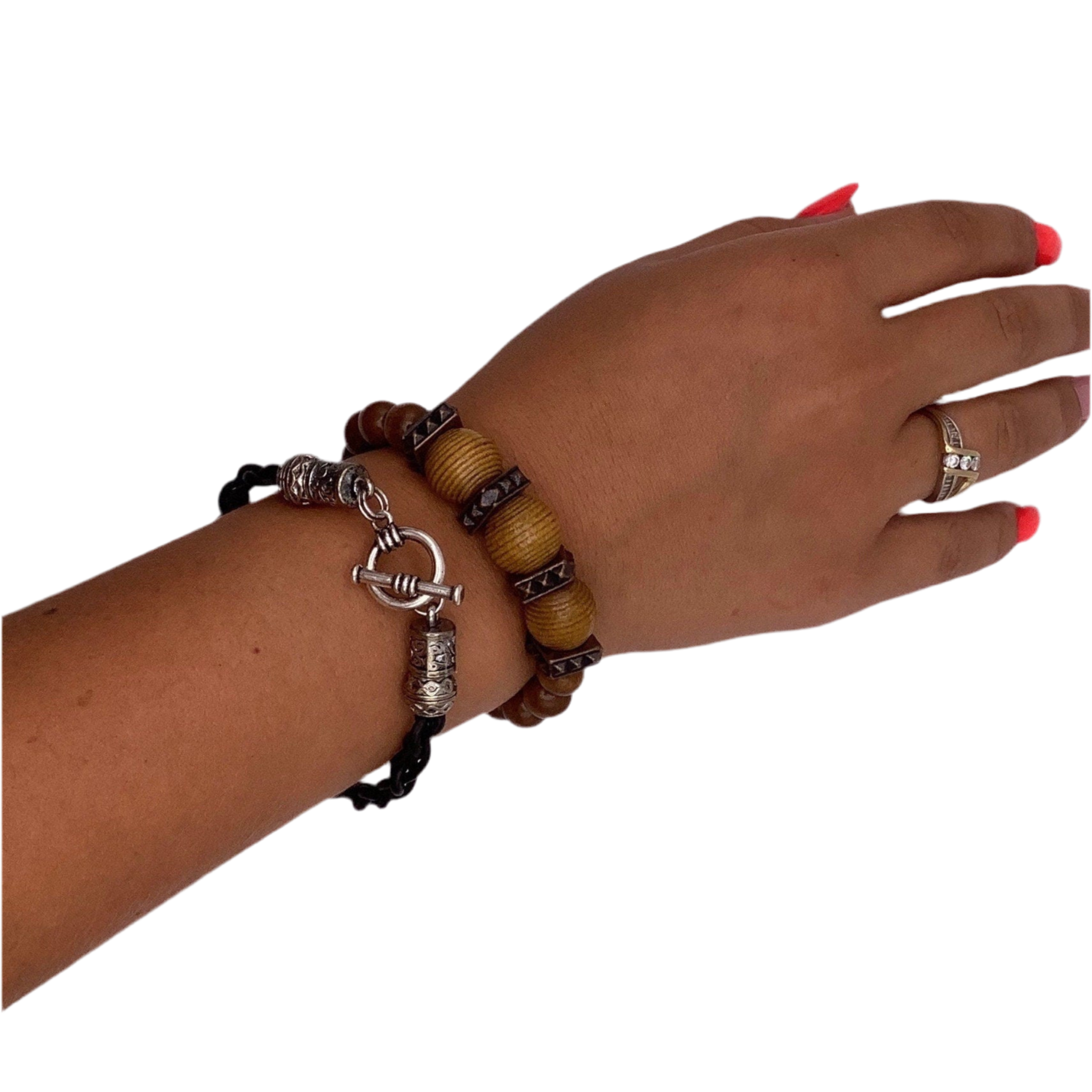 Stackable Bracelets, Braided Black Leather Bracelet, Brown Stretch Bracelet