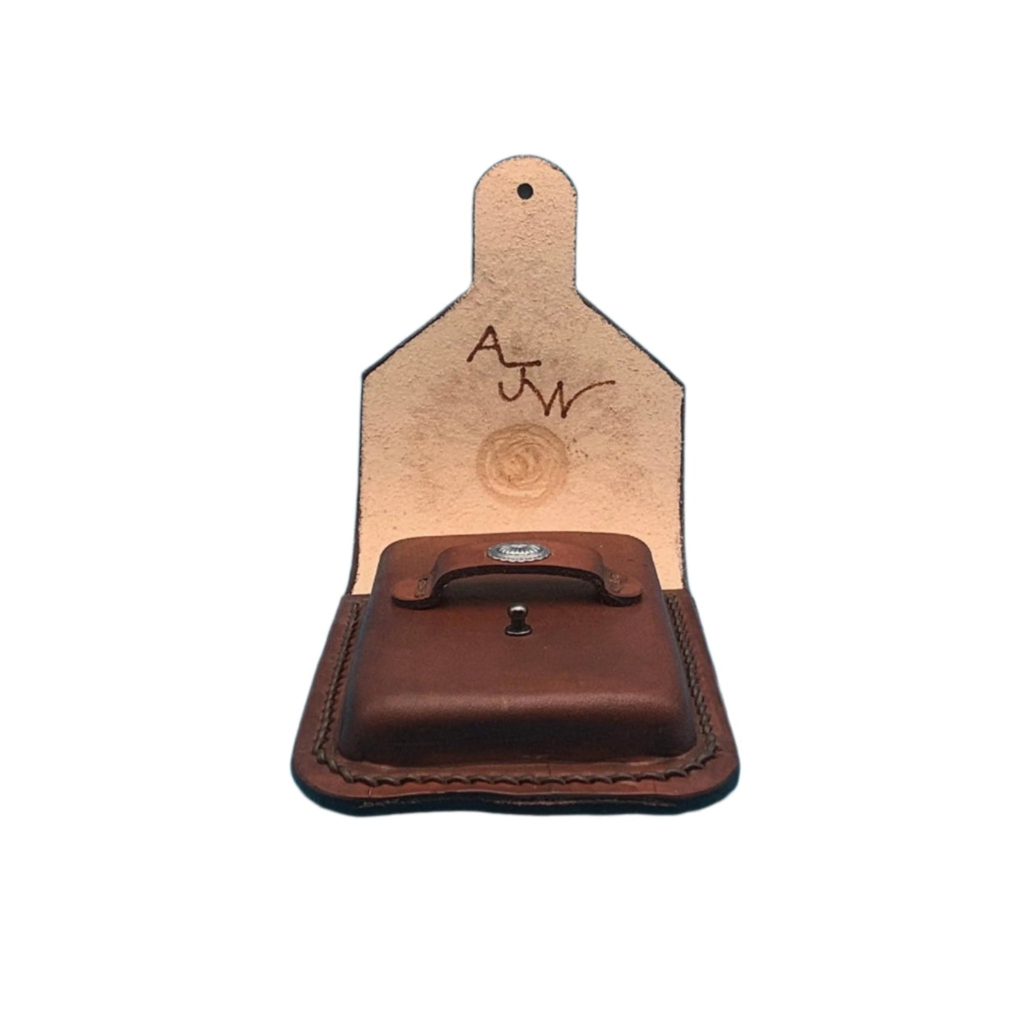 An open phone holder for saddle billet strap showing the mak.rs mark.